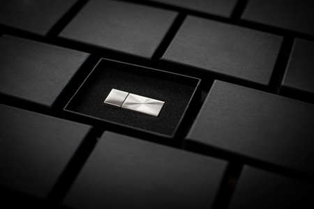 Packages templates silver metal usb flash driveの写真素材