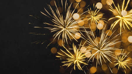 HAPPY NEW YEAR - Festive silvester background panorama greeting card  banner long - Golden firework...