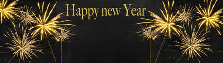 HAPPY NEW YEAR - Festive silvester background panorama greeting card  banner long - Golden fireworks...