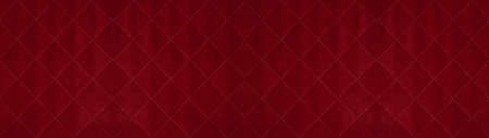 Red colored seamless natural cotton linen textile fabric texture pattern, with diamond quilted, rhombic stiching. stitched background banner panoramaの写真素材