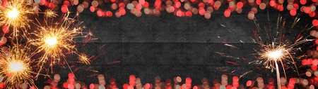 Silvester party New year Fireworks background banner panorama long- sparklers, fireworks and frame...