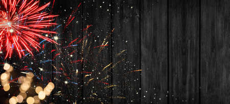 Silvester party New year Fireworks Firework background banner panorama long- sparklers and bokeh...