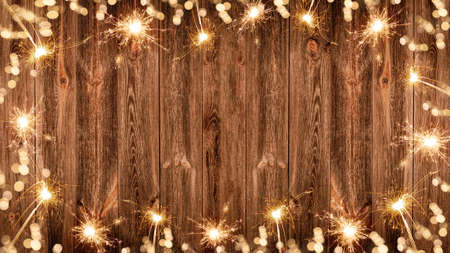 New Year Silvester Party festive holiday background banner greeting card - Rustic wooden wall table...