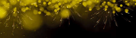 FIREWORKS background banner panorama - Colorful festive firework with golden yellow bokeh in summer...