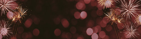 Happy New Year Party Fireworks background banner panorama - Abstract colorful firework, with bokeh lights in the dark black night, New Year's Eveの写真素材