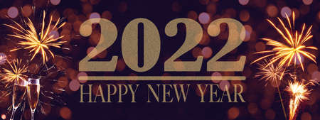 HAPPY NEW YEAR 2022 / New Year's Eve Holiday Event Party Firework - Festive silvester background...