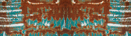 Rusty turquoise white painted peeled metal wall texture background banner, with space for text