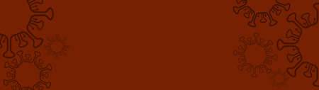 CORONAVIRUS COVID-19- Virus isolated on dark red abstract texture background banner panorama, top view with space for textの写真素材