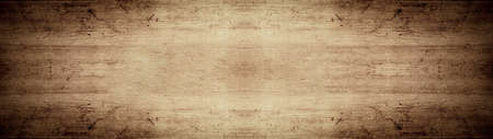 Old brown rustic weathred dark grunge wooden timber table wall floor board texture - wood background banner panorama top viewの写真素材