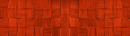 Brown red orange wooden cubes wall texture background banner panoramaの写真素材