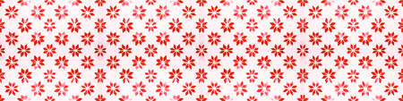 Old red white vintage worn shabby seamless square patchwork tiles stone concrete cement wall texture wide background banner panorama wallpaper, with flower printの写真素材