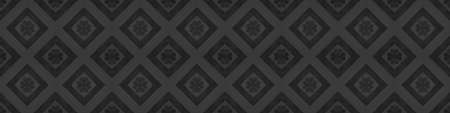 Old black anthracite gray vintage shabby patchwork mosaic tiles stone concrete cement wall texture background banner, with flower leaf rhombus diamond rue lozenge square print patternの写真素材