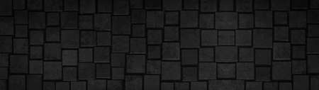 Black anthracite dark concrete cement stone square cubes texture background banner panoramaの写真素材