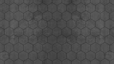 Abstract seamless black anthracite dark gray grey concrete cement stone tile wall made of hexagonal...