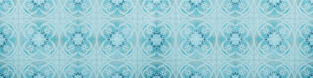 Turquoise aquamarine vintage retro geometric mosaic motif cement tiles with circle flower blossom...