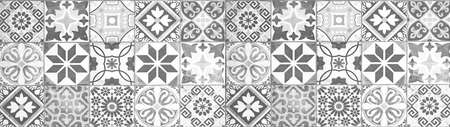 Colorful abstract gray gray white vintage retro geometric square mosaic motif tiles texture wide...