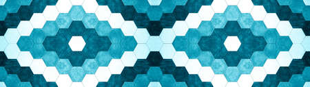 Abstract seamless colorful blue white colored concrete cement stone tile wall made of hexagonal geometric hexagon print texture background banner panoramaの写真素材