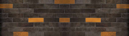 Black anthracite dark gray gray orange brown brick tiles wall texture wide background banner...