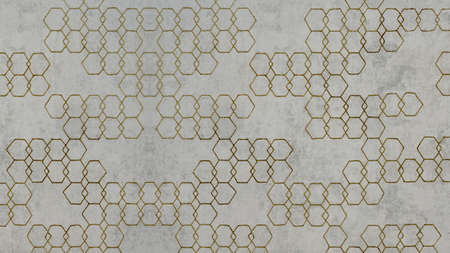 Seamless abstract mosaic gray gray white concrete stone cement wall texture with golden geometric...