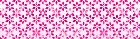 Pink white vintage shabby tiles wall texture with brown orange flower blossom motif print background...