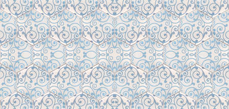Grunge seamless blue white hexagonal hexagon masaic tile mirror texture with damask leaves flower print patternの写真素材