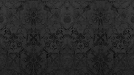 Seamless abstract mosaic black anthracite concrete stone cement wall texture, with geometric hexagonal elements hexagon geometric square pattern print tile wallpaper backgroundの写真素材