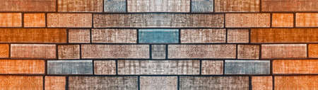 Orange brown blue ( complementary colors ) abstract brick fabric textile tiles wall texture background banner panoramaの写真素材