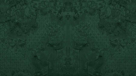 Old green worn grunge vintage shabby patchwork motif tiles stone concrete cement wall wallpaper texture backgroundの写真素材