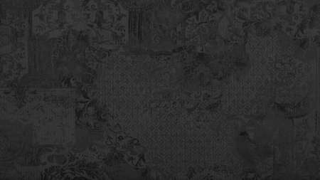 Old black anthracite gray grey worn grunge vintage shabby patchwork motif tiles stone concrete...