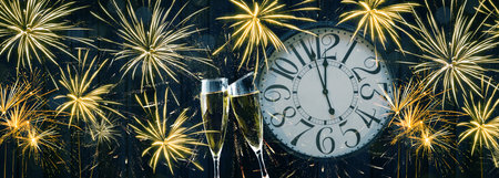 HAPPY NEW YEAR 2022 - Festive silvester New Year's Eve Party background panorama banner long -...