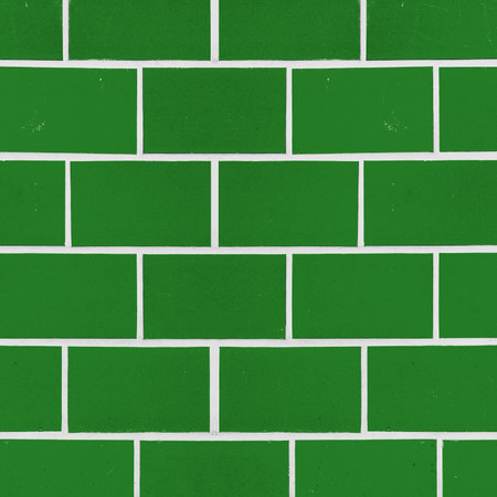 Green abstract colored colorful brick tiles tilework glazed ceramic wall or floor texture wide background patternの写真素材
