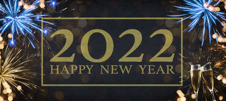 HAPPY NEW YEAR 2022 / New Year's Eve Holiday Event Party Firework - Festive silvester background...