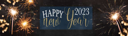 HAPPY NEW YEAR 2023 background banner panorama greeting card, celebration holiday Silvester Party -...