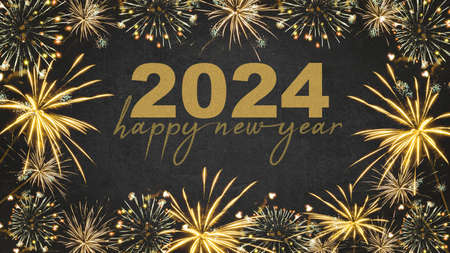 HAPPY NEW YEAR 2024 - Festive silvester New Year's Eve Party background greeting card - Golden...