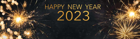 Silvester 2023 Happy New Year, New Year's Eve Party background banner panorama long greeting card -...