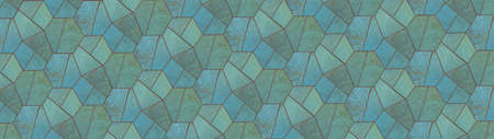Abstract green turquoise aquamarine geometric hexagonal hexagon mosaic cement stone concrete tiles,...