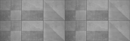 Gray grey stone concrete cement ceramic mosaic tile mirror, tiles wall or floor texture background banner panorama, with square, rectangle, triangle printの写真素材