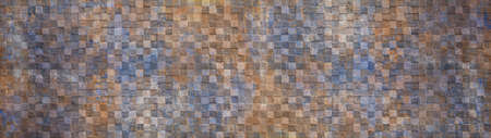 Old brown blue gray rusty vintage worn geometric shabby mosaic ornate patchwork motif porcelain...