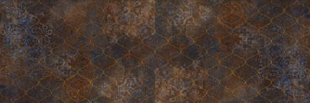 Arabesque old brown gray rusty vintage worn geometric shabby ornate mesh-mounted ceramic mosaic...