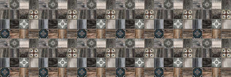 Abstract brown gray square mosaic tiles mirror, tile wall texture background banner panorama, with...