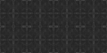 Old black anthracite gray gray worn vintage retro shabby patchwork mosaic motif tiles stone concrete cement ceramic wall texture background, with circular circle printの写真素材
