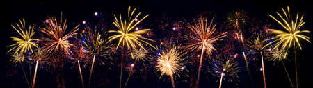 Fireworks pyrotechnics celebration party event festival holiday or New Year background panorama -...