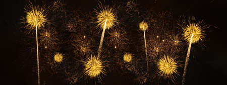 Fireworks pyrotechnics celebration party event festival holiday or New Year background panorama -...