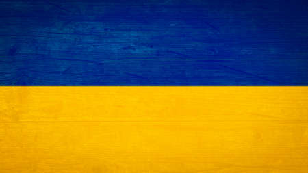 Ukrainian flag background - Old wooden boards, wood wall texture, in the colors of the flag of Ukraineの写真素材