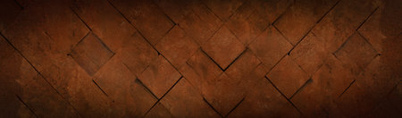 Abstract rusty metal steel cubes wall, rust texture background banner panoramaの写真素材