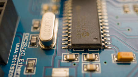 close up of computer circuit board