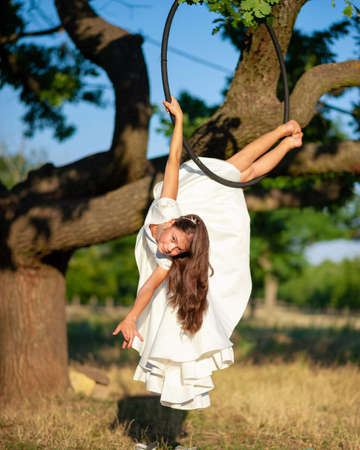 aerial gymnast on the great oakの写真素材