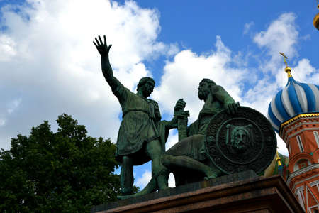 Monument to Minin and Pozharsky at Saint Basil's Cathedral. Moscow, Russia, Red Squareの写真素材