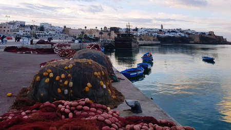 Fishing nets at the port of Rabat Moroccoの素材