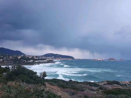 View of the city of red island in Corsicaの素材